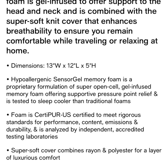 SensorGel Gel Infused Memory Foam U-Neck Travel Pillow - Picture 5 of 6